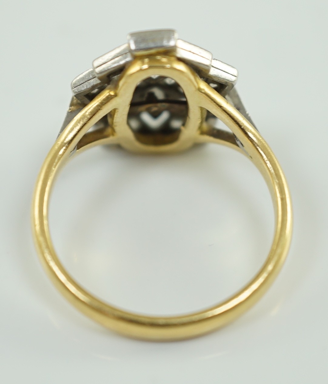 An 18ct gold, platinum and diamond cluster set coronet ring